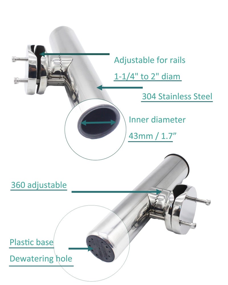 X-Haibei 2 Pcs Rail Clamp On Fishing Rod Holder for Boat Stainless Steel Clamp Fittings Rail 1-1/4 to 2 inch - Image 5